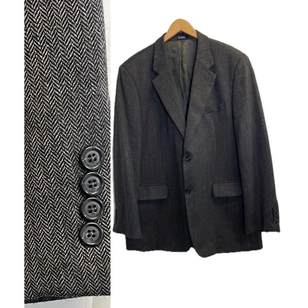 Meeting Street Men's 44L Grey Wool/Cashmere Sport Coat Blazer Herringbone Jacket